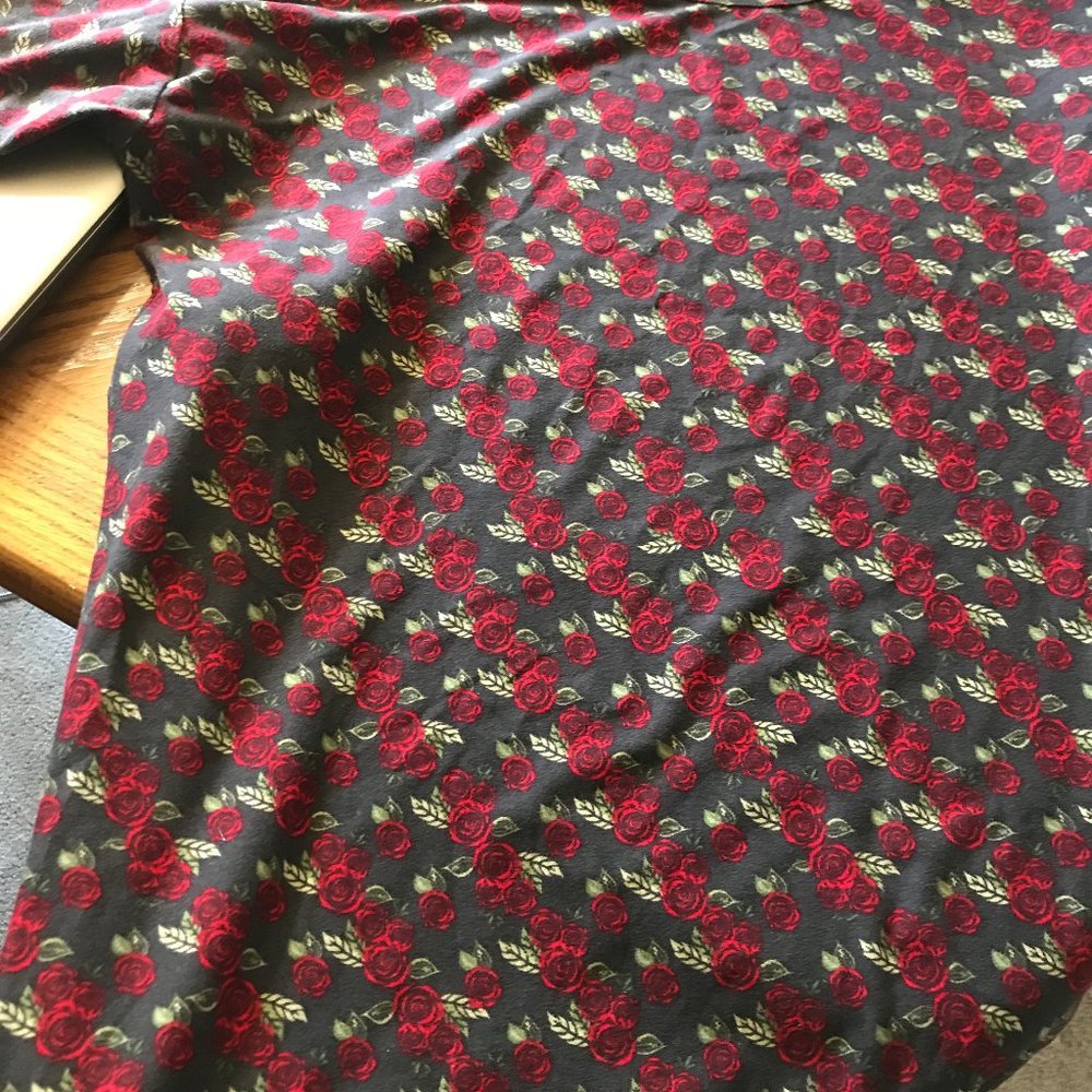 Lularoe Irma Very Soft Red Roses on Charcoal Grey